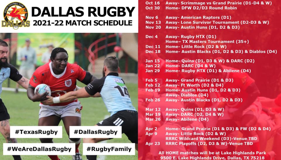 Dallas Rugby's 2021 Schedule